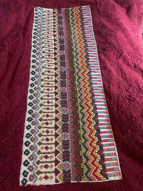 Cost Plus World Market Muted Multicolor Geo Stripe Beaded Table Runner